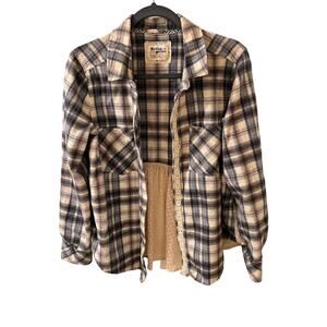 Anthro Holding Horses Willow Ridge Lace and Plaid Button Down Flannel Shirt, M